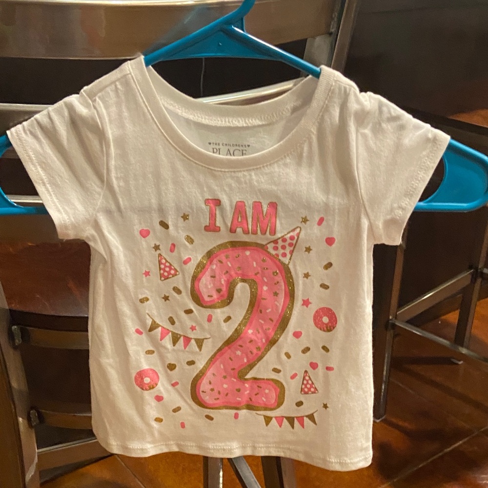 The Childrens Place Pink Gold I Am 2 Birthday Graphic T-Shirt Kids Cotton Tee